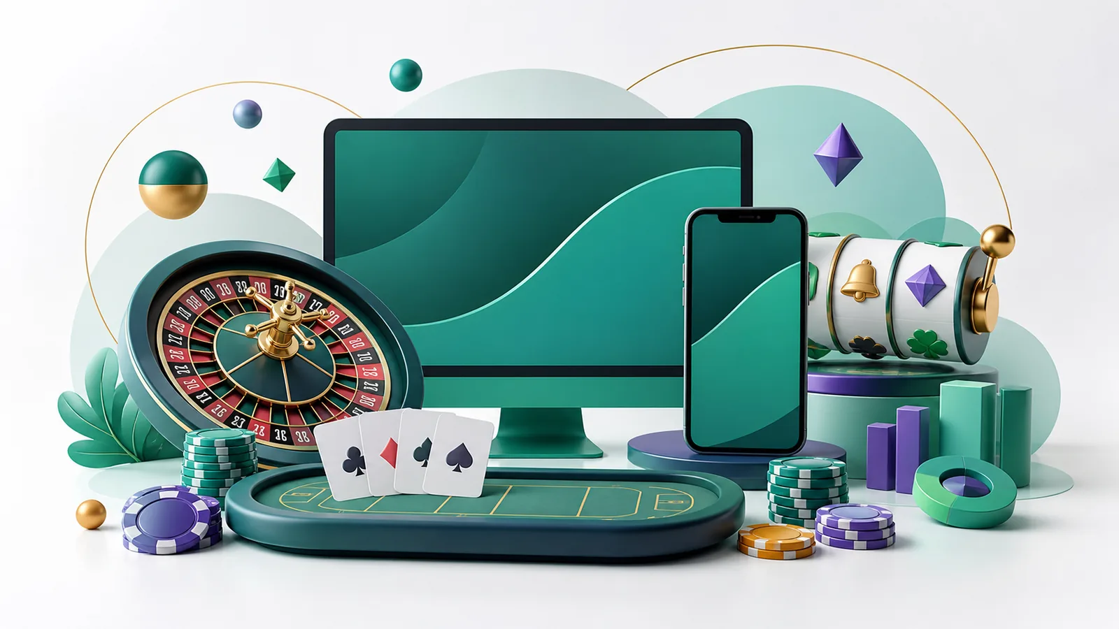 Ilustração editorial de cassino on-line em computador e celular