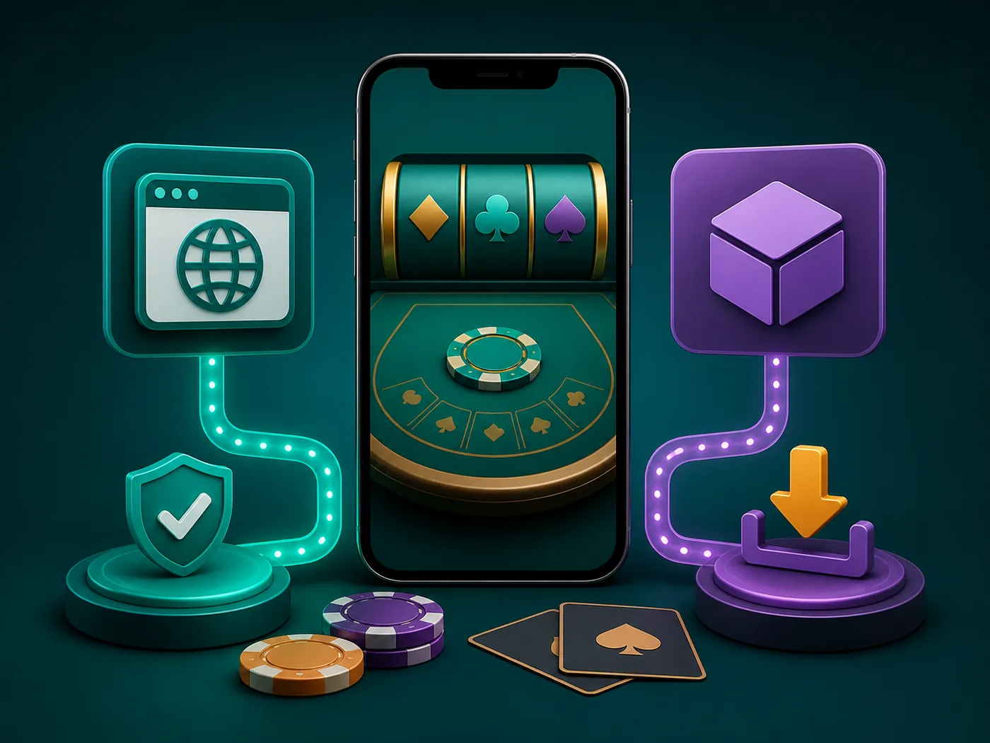 Comparação ilustrativa entre web app e aplicativo nativo de cassino